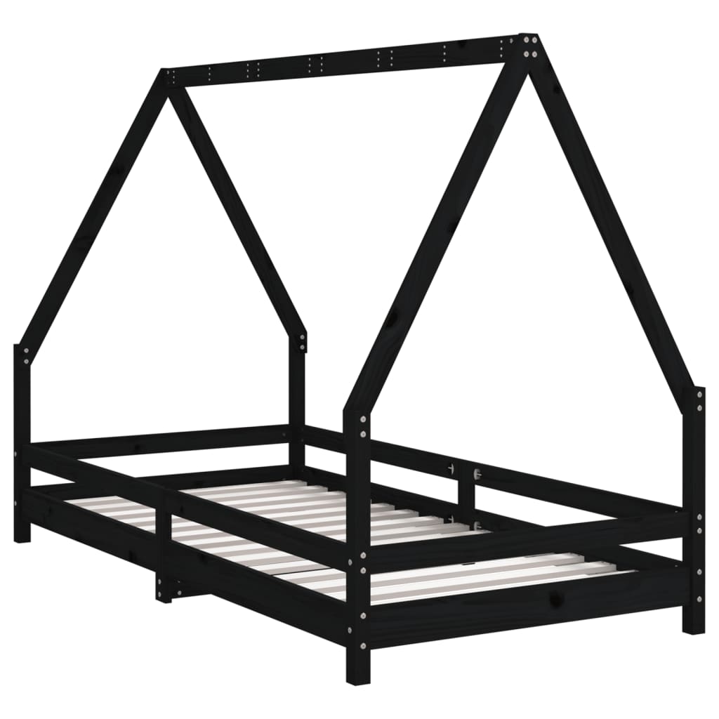 Estructura De Cama Para Niños Madera De Pino Negro 90x190 Cm / Vetonek_5