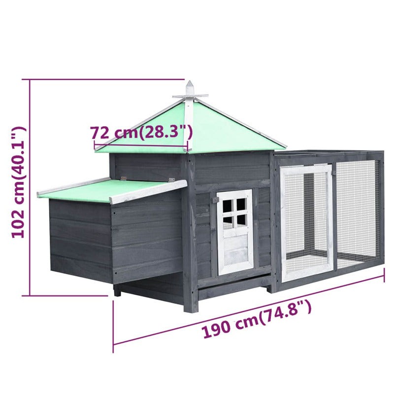 Vidaxl Gallinero Con Ponedero Madera Maciza Abeto Gris 190x72x102 Cm_5
