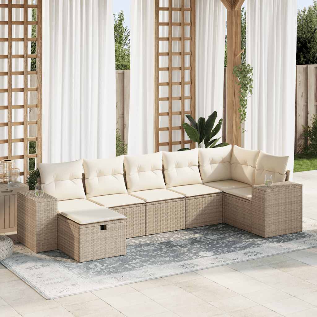 Set Sofás De Jardín 7 Piezas Y Cojines Ratán Sintético Beige / Vetonek_5
