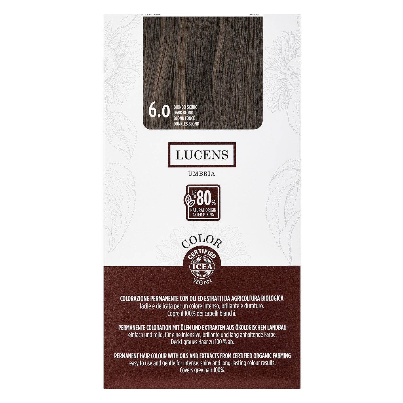 Lucens Umbria - Coloración permanente 6.0 rubio oscuro, sin amoniaco, ingredientes naturales_0
