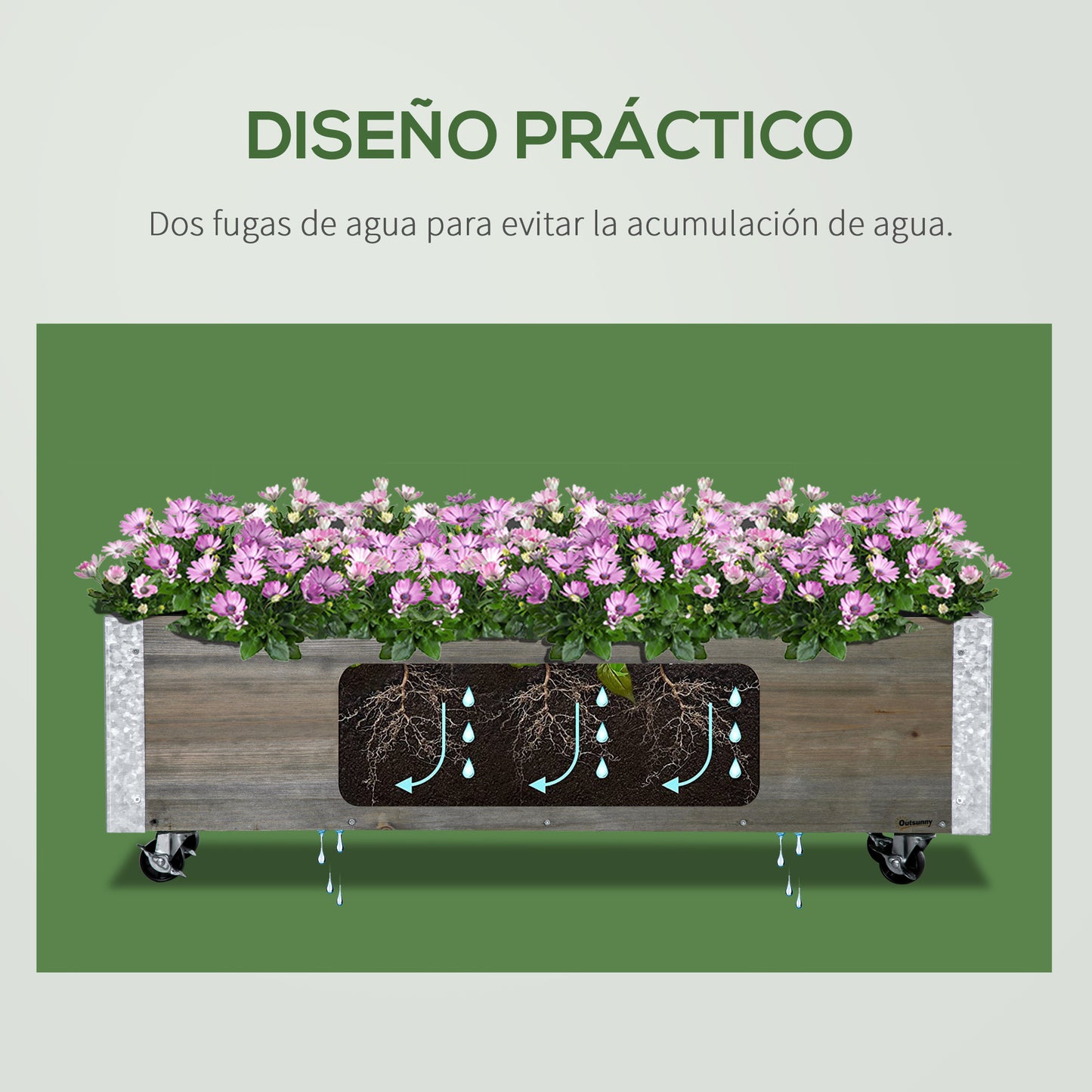 Outsunny Jardinera Exterior Grande Con Ruedas Y Tela No Tejida Gris Claro_5