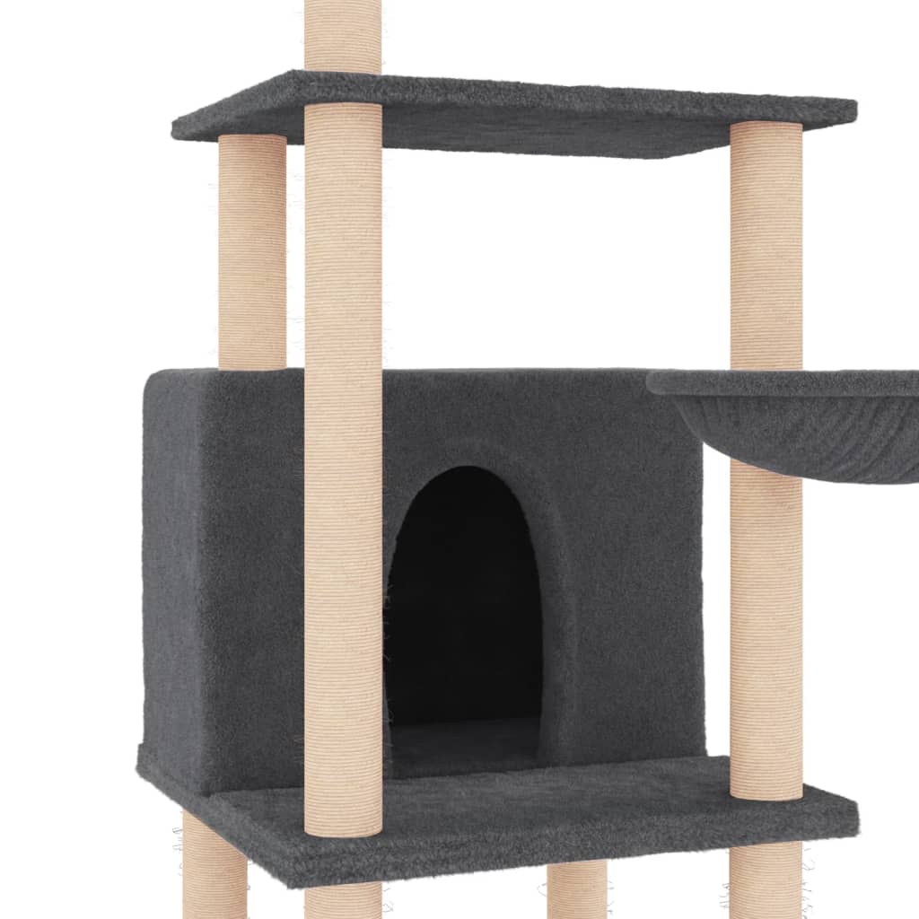Rascador Para Gatos Con Postes De Sisal Gris Oscuro 132 Cm_5
