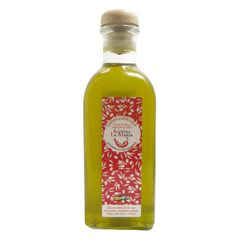 Aceite De Oliva Virgen Extra Macerado Al Chile Scorpion 50 Cl Con Vertedor