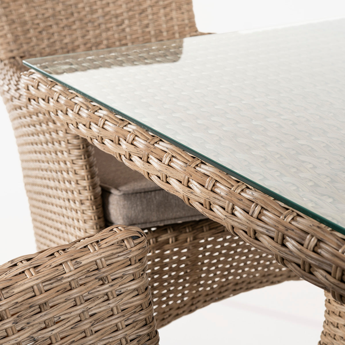 Conjunto Muebles Jardín, Mesa 120x70x74 Cm Y 4 Sillones Apilables, Aluminio Y Rattán Sintético Plano Color Natural, 4 Plazas, Cristal Templado 5 Mm_4