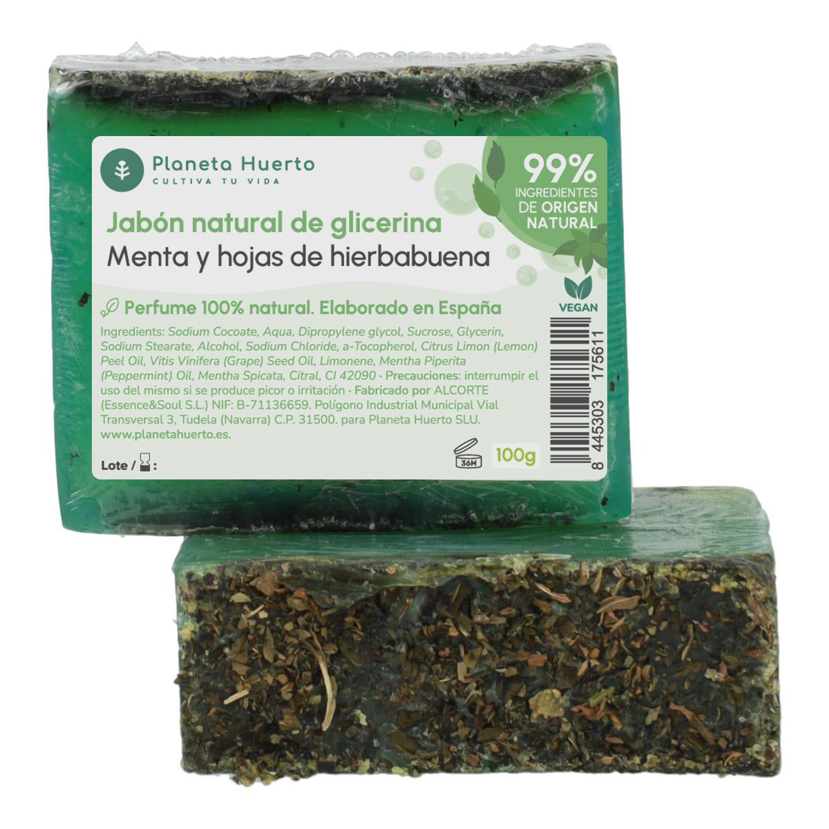 Jabón natural de glicerina menta y hojas de hierbabuena Planeta Huerto 100 g
