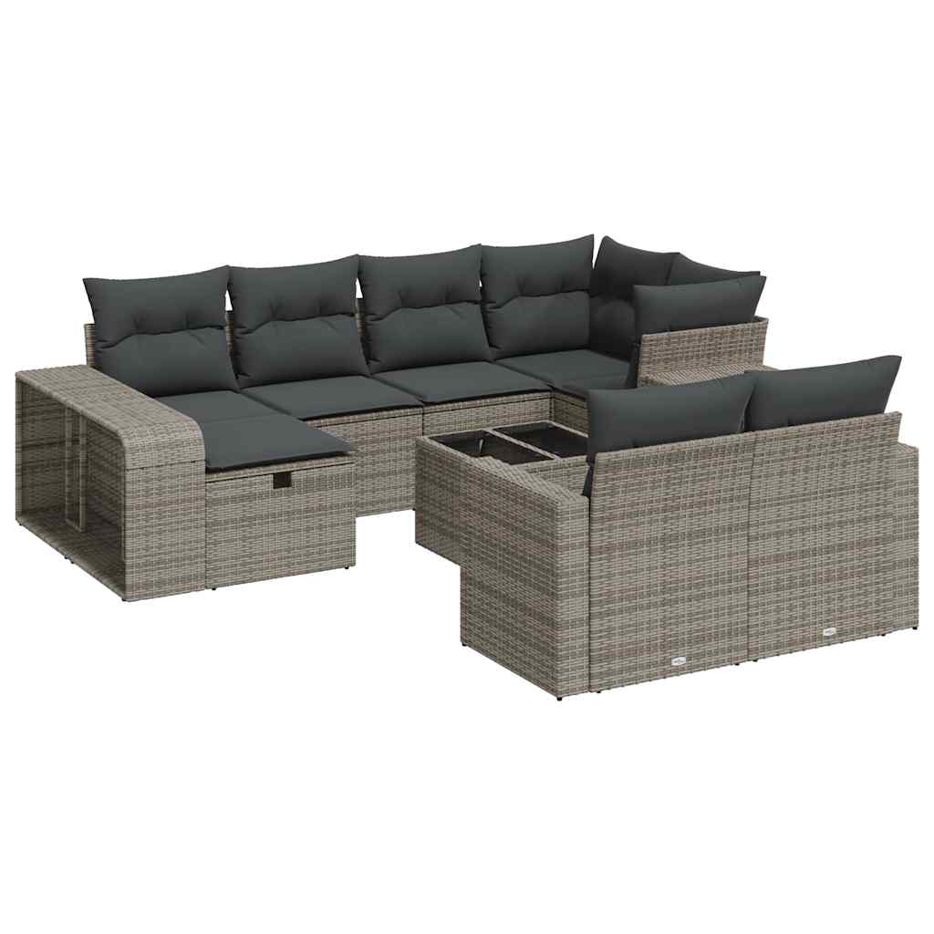 Set De Sofás De Jardín 11 Pzas Y Cojines Ratán Sintético Gris / Vetonek_5