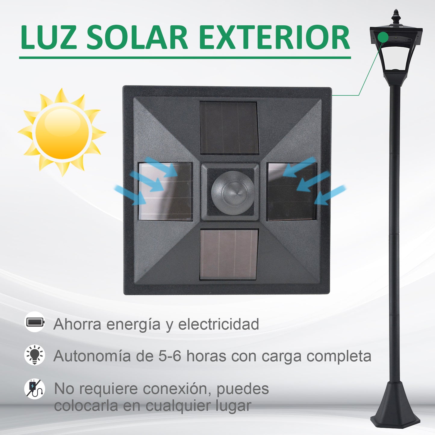 Outsunny Conjunto De 2 Farolas Solares Con Paneles Solares 15x15x120 Cm Negro_5