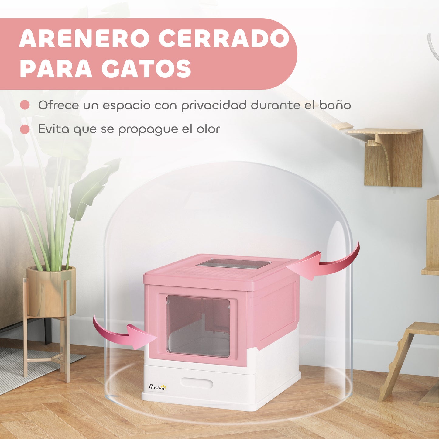 Pawhut Caja Arena Plegable Para Gatos Con Cubierta Desmontable 47,5x35,5x36,7 Cm_5