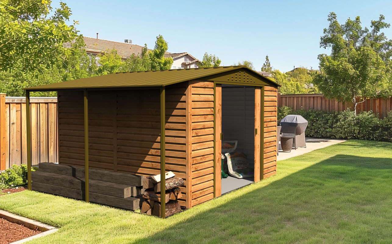 Extensión Lateral De Casetas De Jardín Duramax Alpine 10×10 Imitación Madera_2