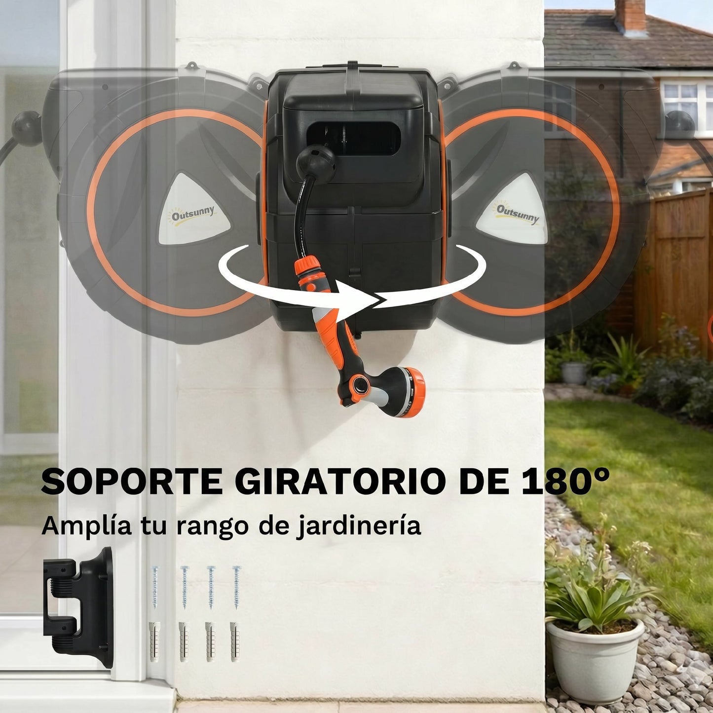 Outsunny Enrollador De Manguera Para Jardín 28+2 Cm M Bloqueo Retorno Automático_5