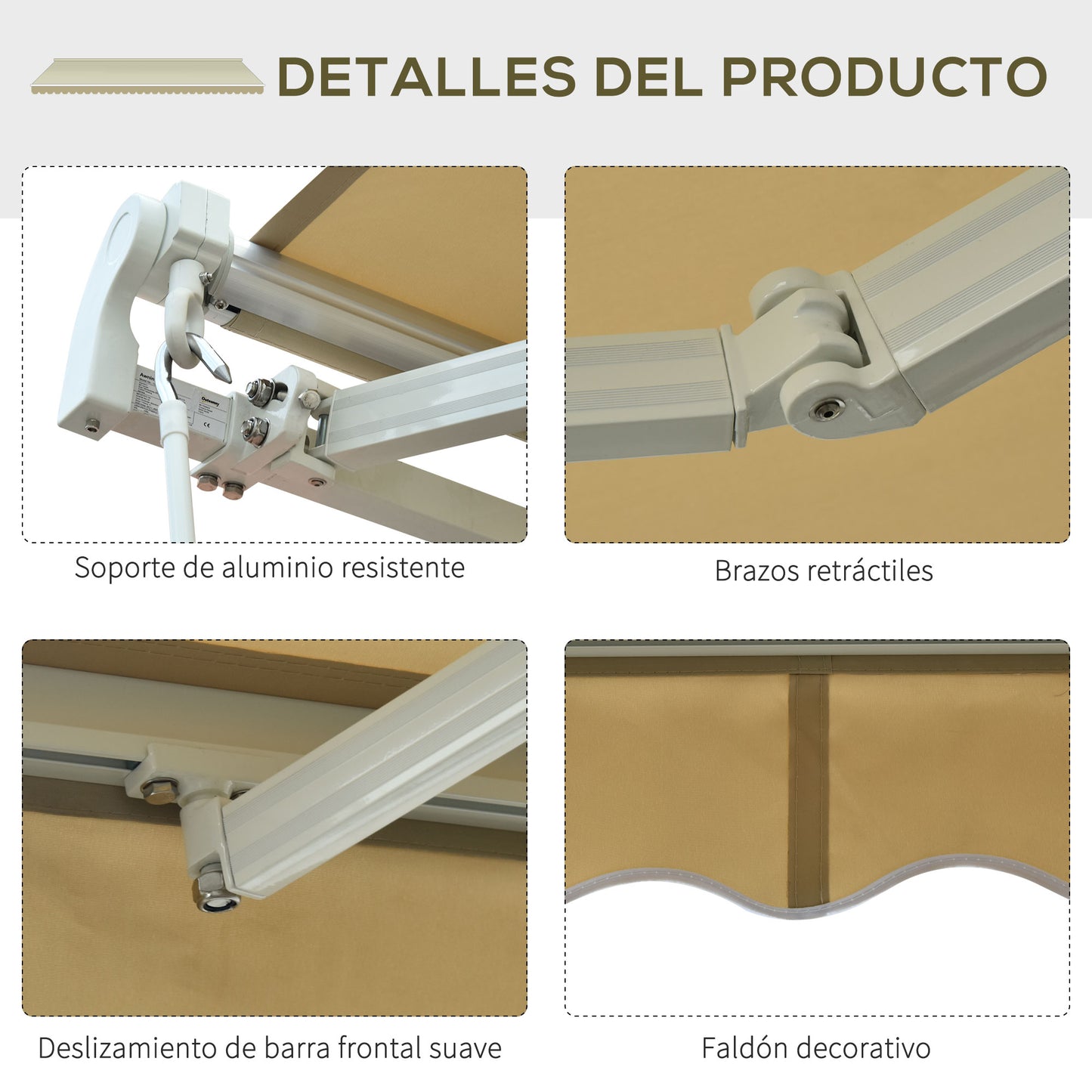 Outsunny Toldo Manual Plegable De Aluminio Manivela Ángulo Ajustable 2,95x2,5m_5