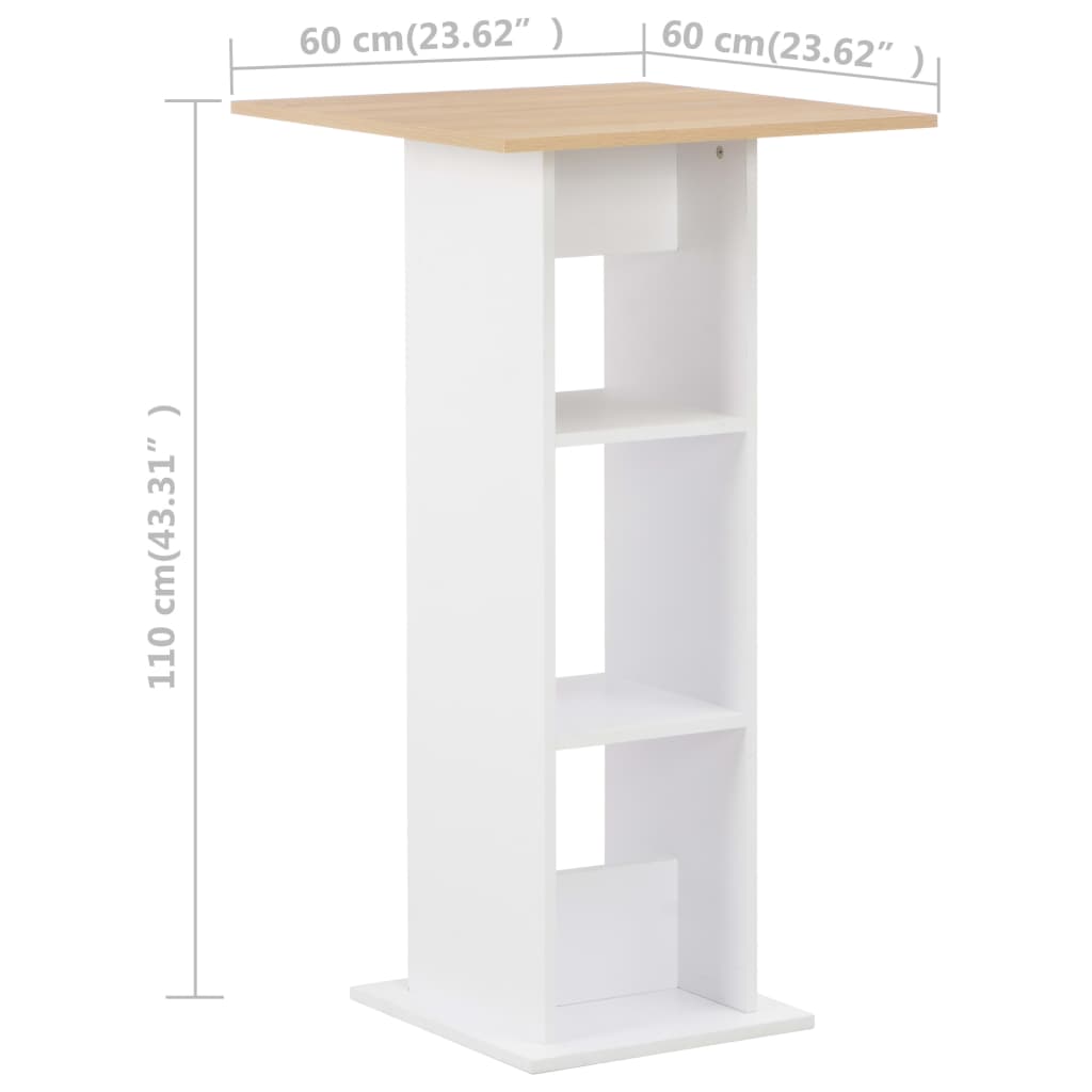 Mesa Alta De Bar Blanco Y Roble Sonoma 60x60x110 Cm_4