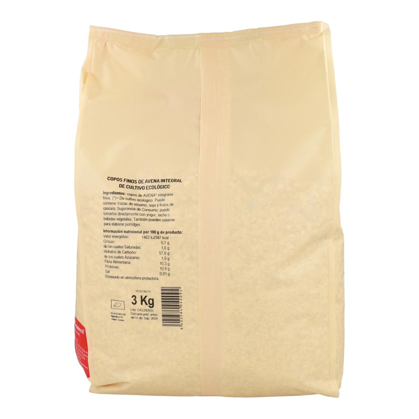 Copos Suaves de Avena Integral BIO El Granero 3 kg