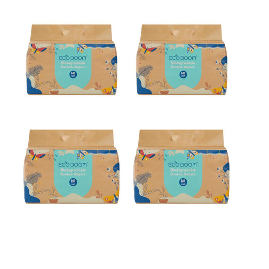 ECOBOOM - Pañal Ecológico de BAMBÚ Eco Boom. 70% Biodegradable, Hipoalergénico (TALLA 1/NB, < 3KG, PACK 4 BOLSAS, TOTAL 136 PAÑALES)