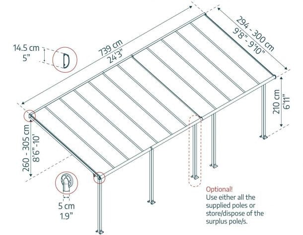 Pérgola adosada Capri 299x735 cm gris Canopia by Palram