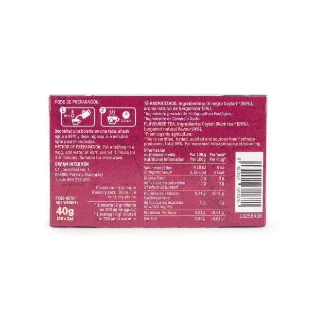 Té negro earl grey Comercio Justo bio Tierra Madre Oxfam Intermón 40 g