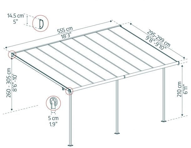 Pérgola adosada Capri 299x555 cm gris Canopia by Palram