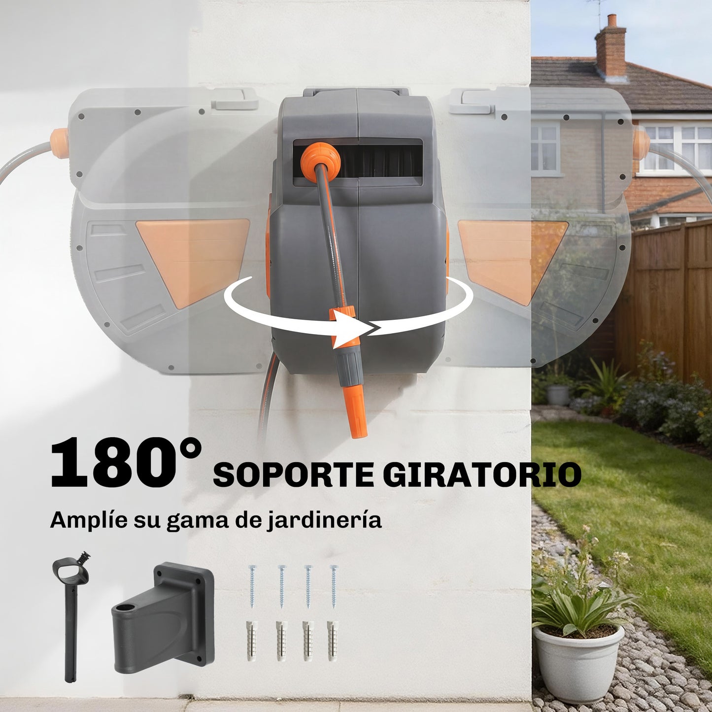 Outsunny Enrollador De Manguera Para Jardín 20+1,6 M Bloqueo Retorno Automático_5