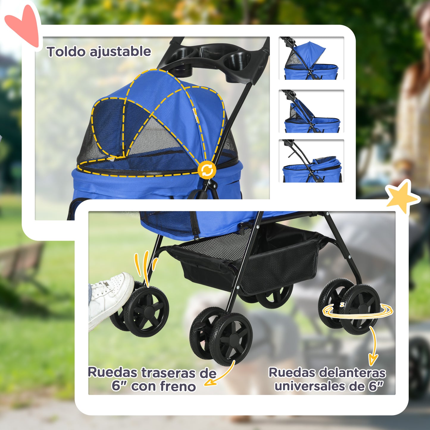 Pawhut Cochecito Para Perros Plegable Con Ruedas Universales 67x45x96 Cm Azul_5