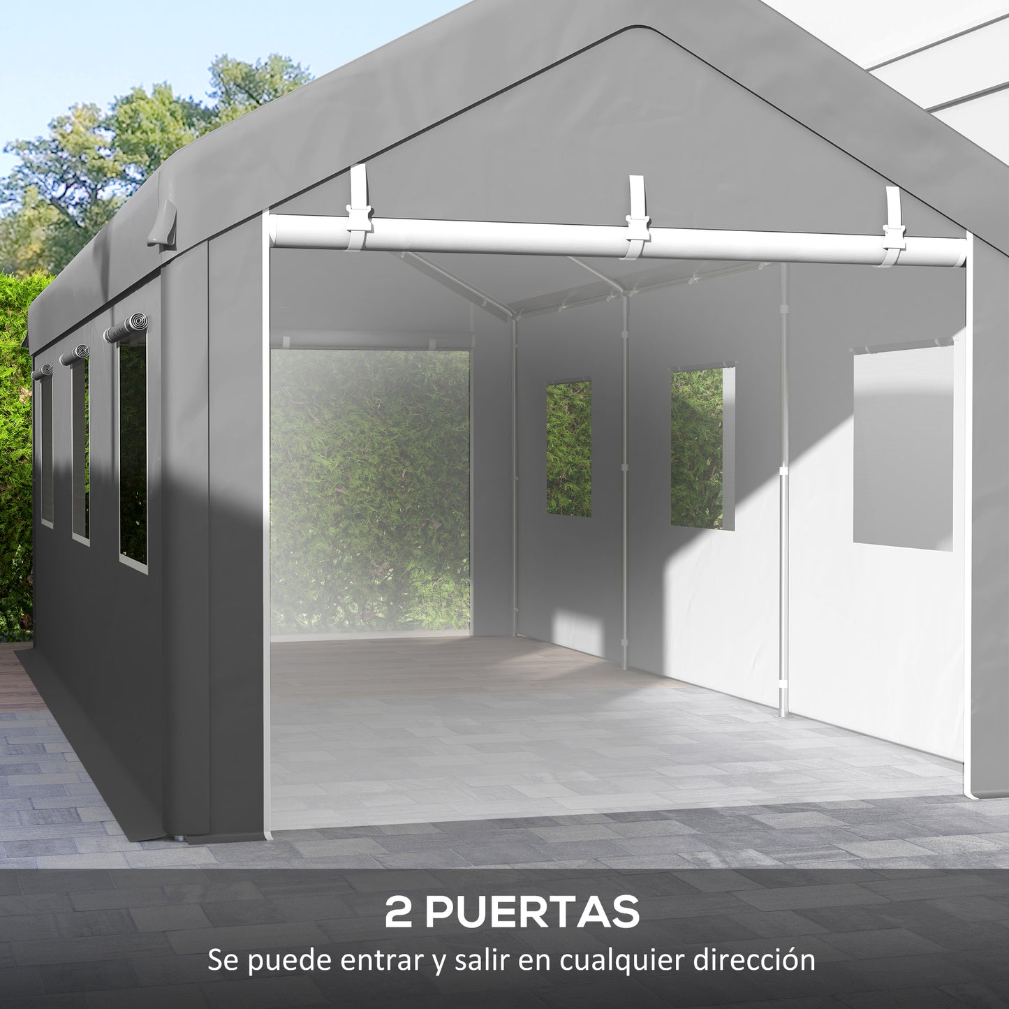 Outsunny Carpa Garaje 6x3 M Impermeable Con Paredes Laterales Desmontables Gris_5