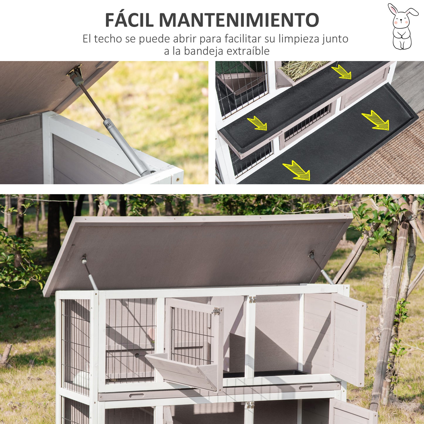 Pawhut Conejera De Madera Exterior Con Techo Abrible Y Comedero 122x50x101 Cm_5