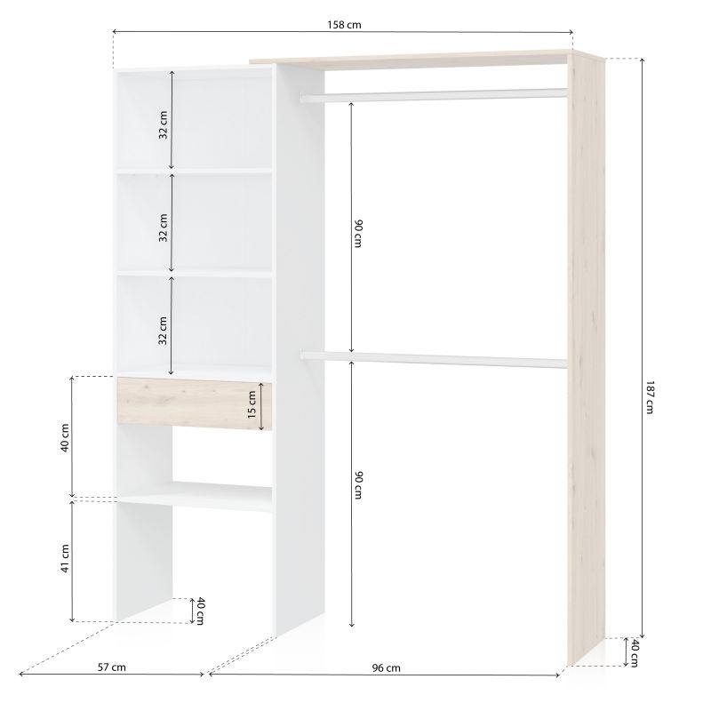 Armario Vestidor Ezra Melamina, Blanco, 158 X 187 X 40_4