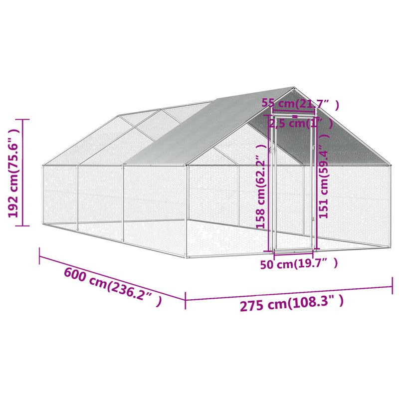 Vidaxl Jaula Gallinero De Exterior De Acero Galvanizado 2,75x6x1,92 M_5