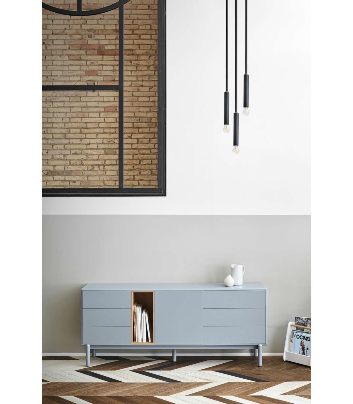 Mueble Aparador Para Comedor Modelo Corvo 1 Puerta 6 Cajones Acabado Gris Perla, 180cm(anc_5
