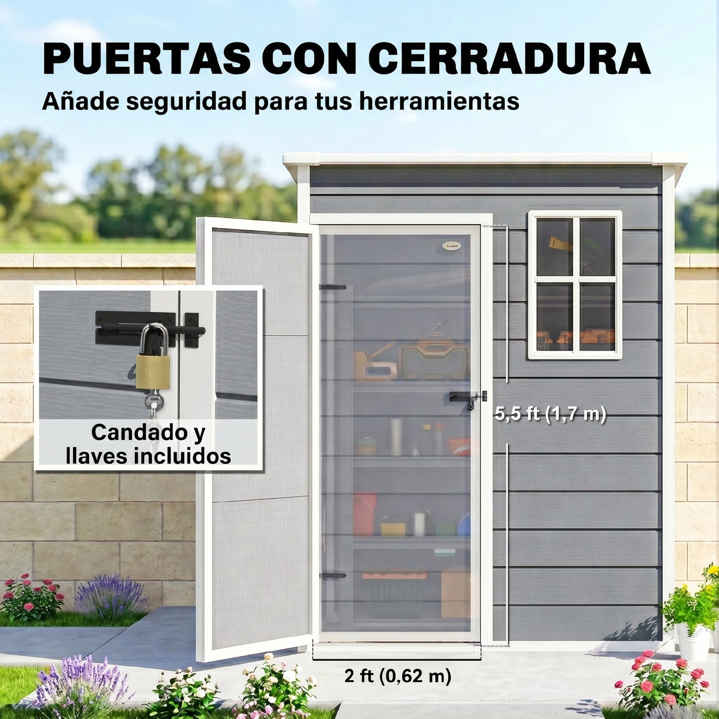 Outsunny Cobertizo De Jardín 1,14 M² 151x92x193 Cm Con Puerta Corredera Gris_5