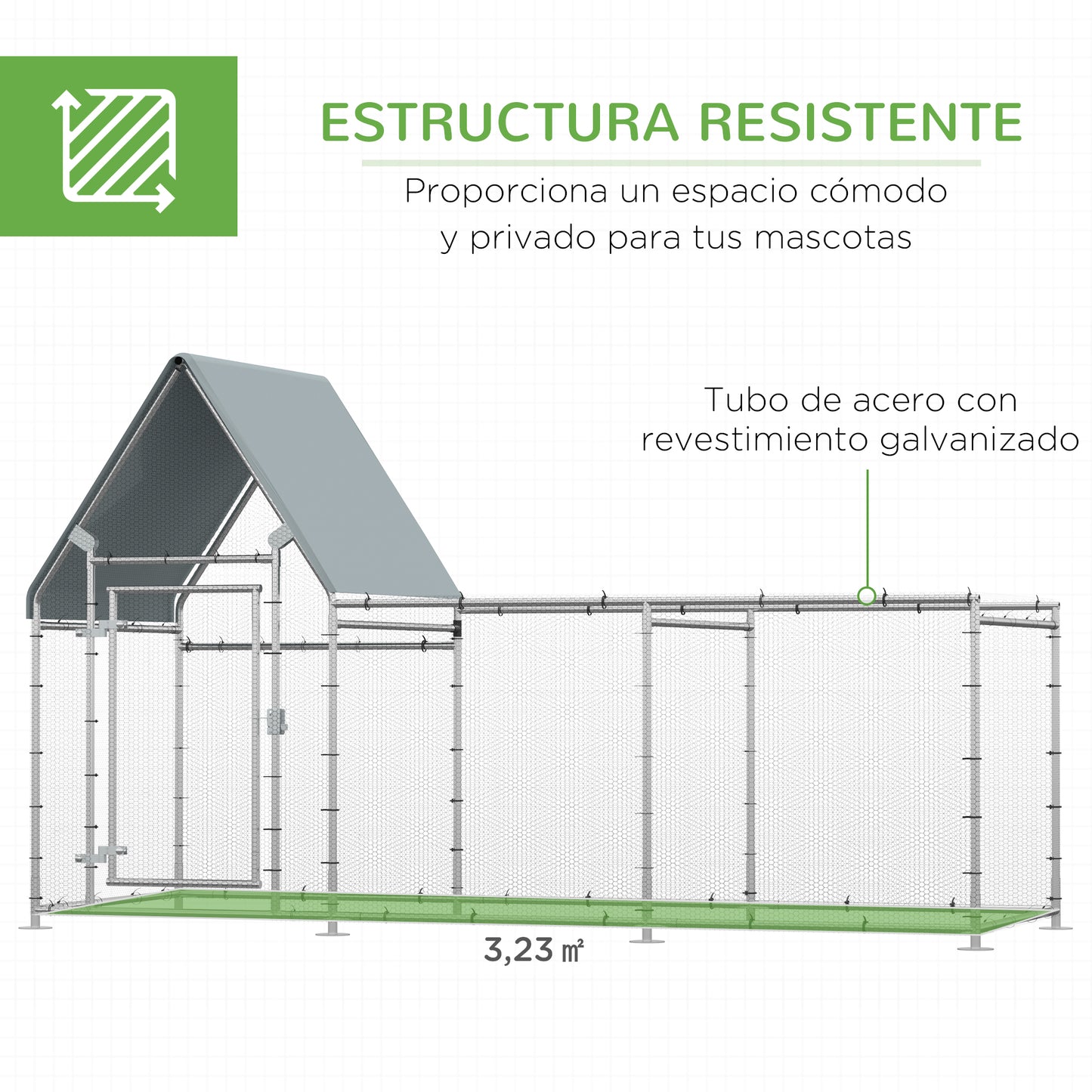 Pawhut Gallinero Exterior Grande 3,02x1,07x1,72m Acero Galvanizado Con Cerradura_5