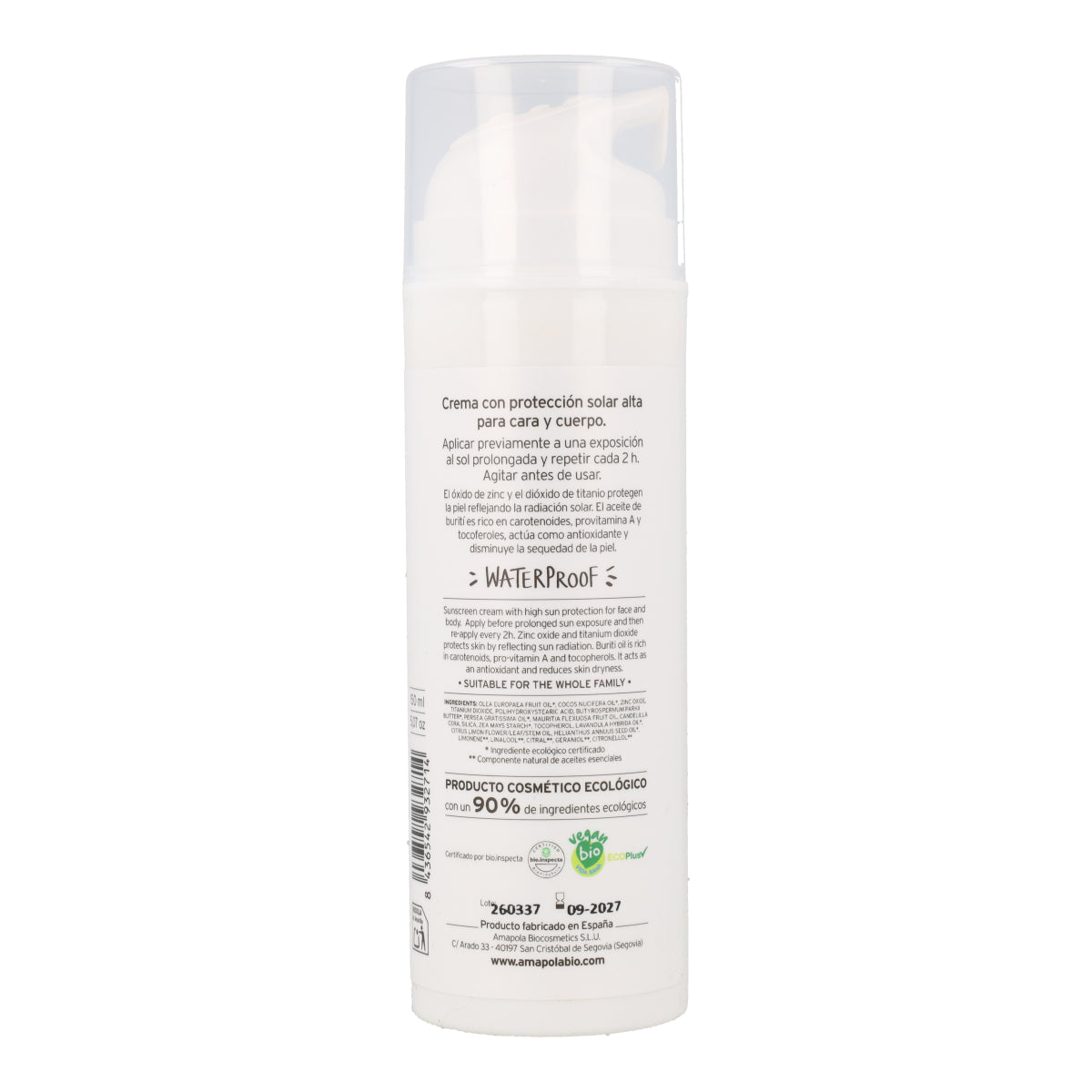 Protector solar infantil SPF 50 Amazonia Amapola 150 ml