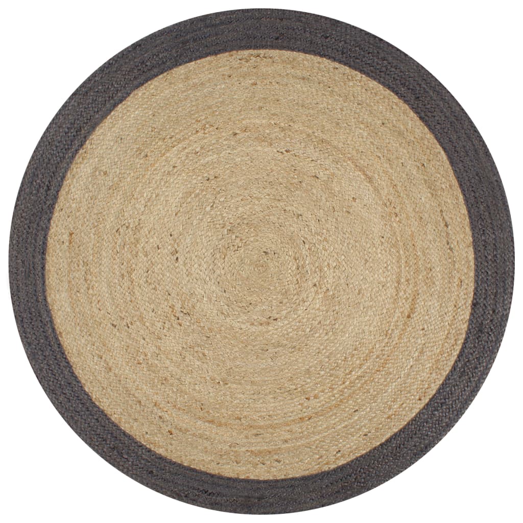 Alfombra Hecha A Mano De Yute Con Borde Gris Oscuro 120 Cm / Vetonek_5