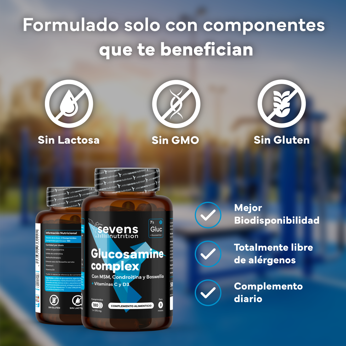 Glucosamina Con Condroitina, Msm Y Boswellia + Vitaminas C Y D3 De Sevens Nutrition. Cuidado De La Salud Articular.