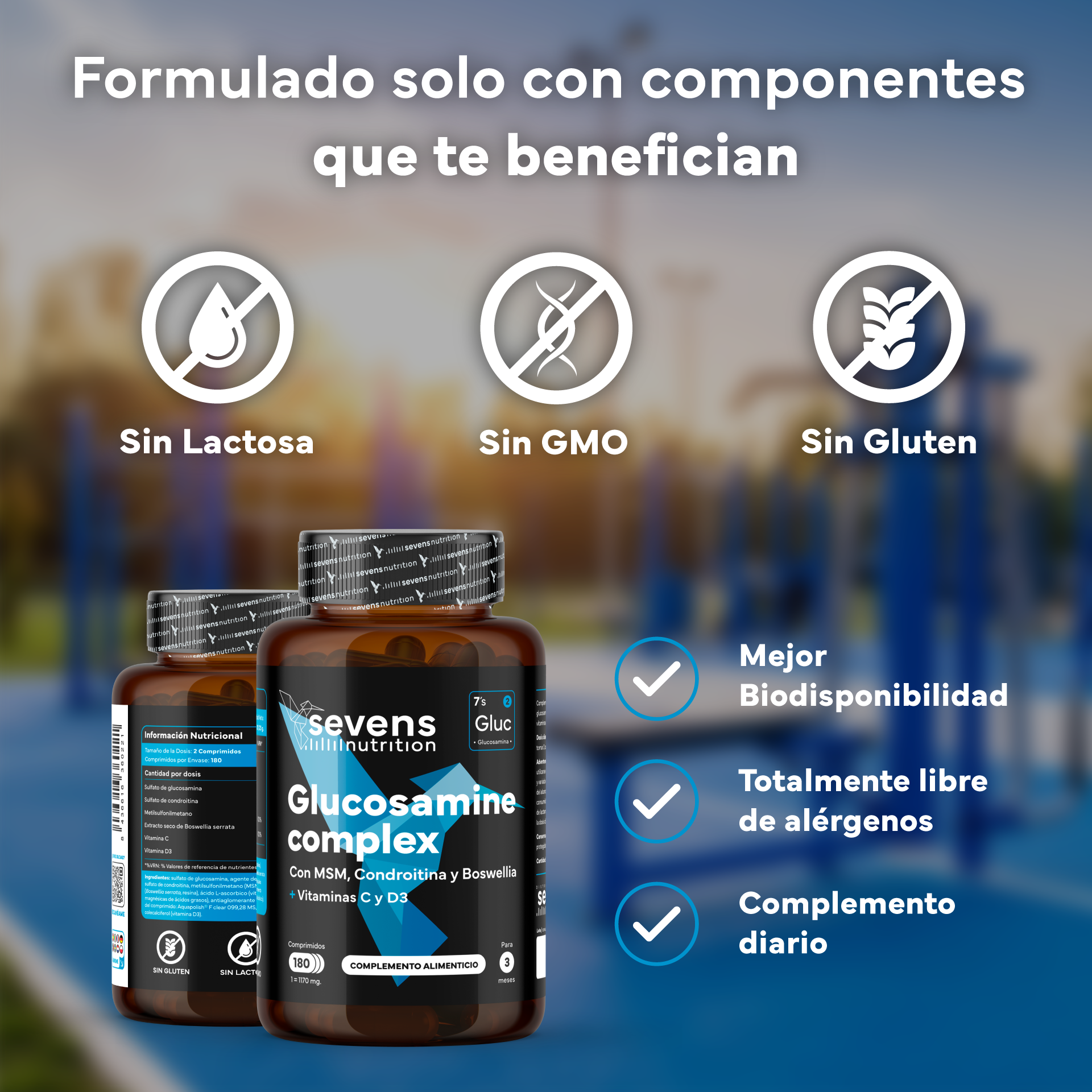 Glucosamina Con Condroitina, Msm Y Boswellia + Vitaminas C Y D3 De Sevens Nutrition. Cuidado De La Salud Articular.