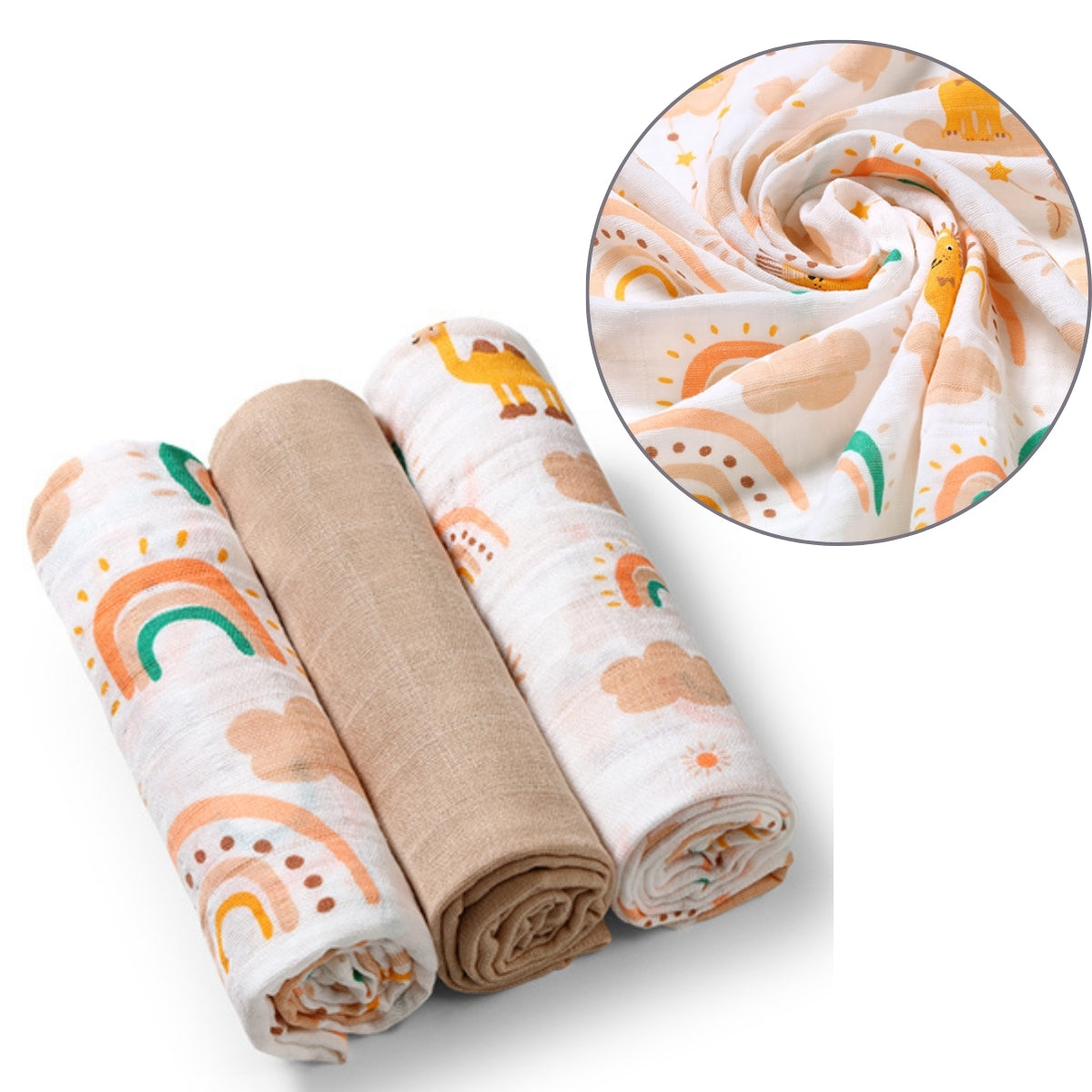 Pack 3 Muselinas Algodón 70x70 Cm Rainbow
