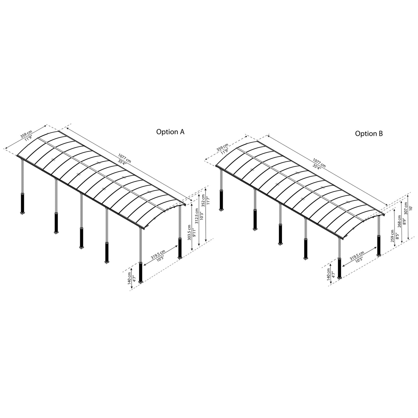 Cochera Carport Alpine 1077x359x307 cm alta