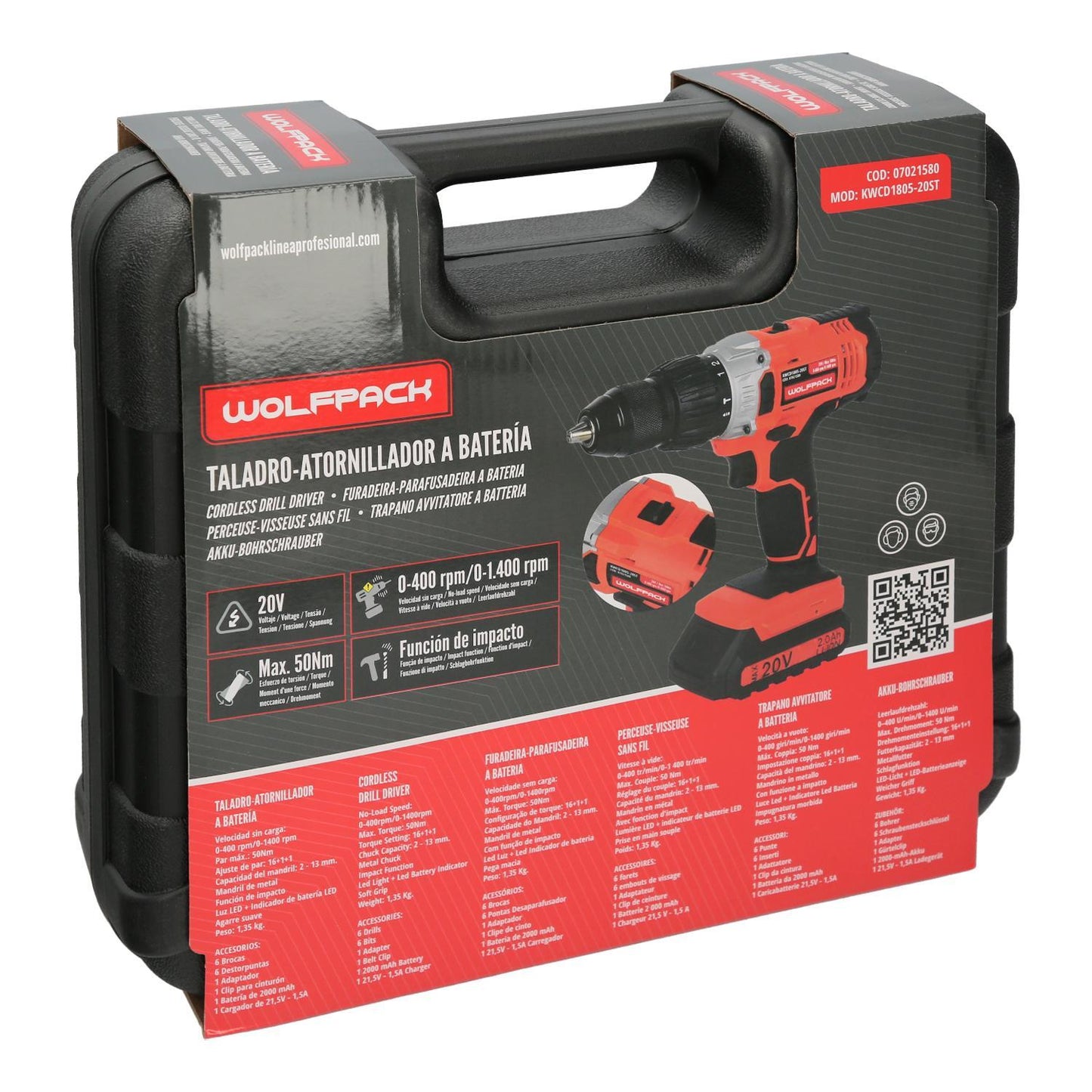 Taladro Atornillador 20 V. Con 2 Velocidades Y Percutor. Bateria 2 Ah. Par Apriete 50 Nm.