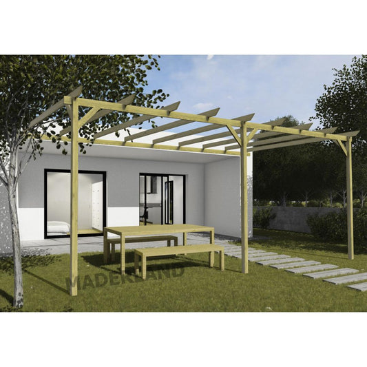 Pérgola adosada de madera maciza Zamora Maderland 300x300 cm