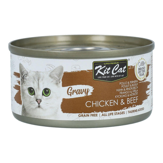 Kit Cat Lata Gravy - Pollo & Ternera 70 g Comida húmeda para gatos en salsa