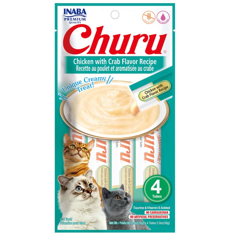 Churu Receta de pollo con cangrejo Snack cremoso para gatos 4 x 14 g