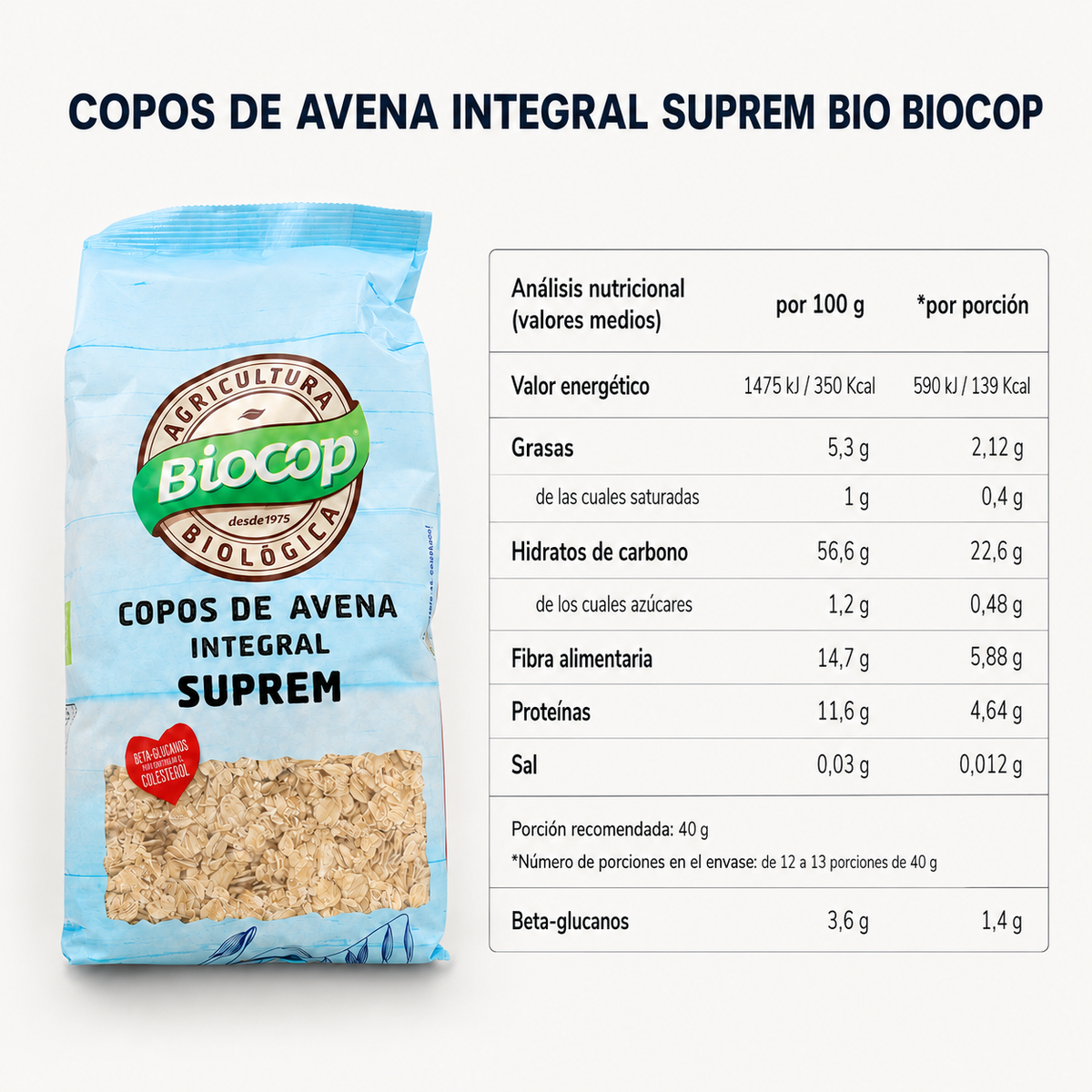Copos de Avena Integral Suprem BIO Biocop 500g