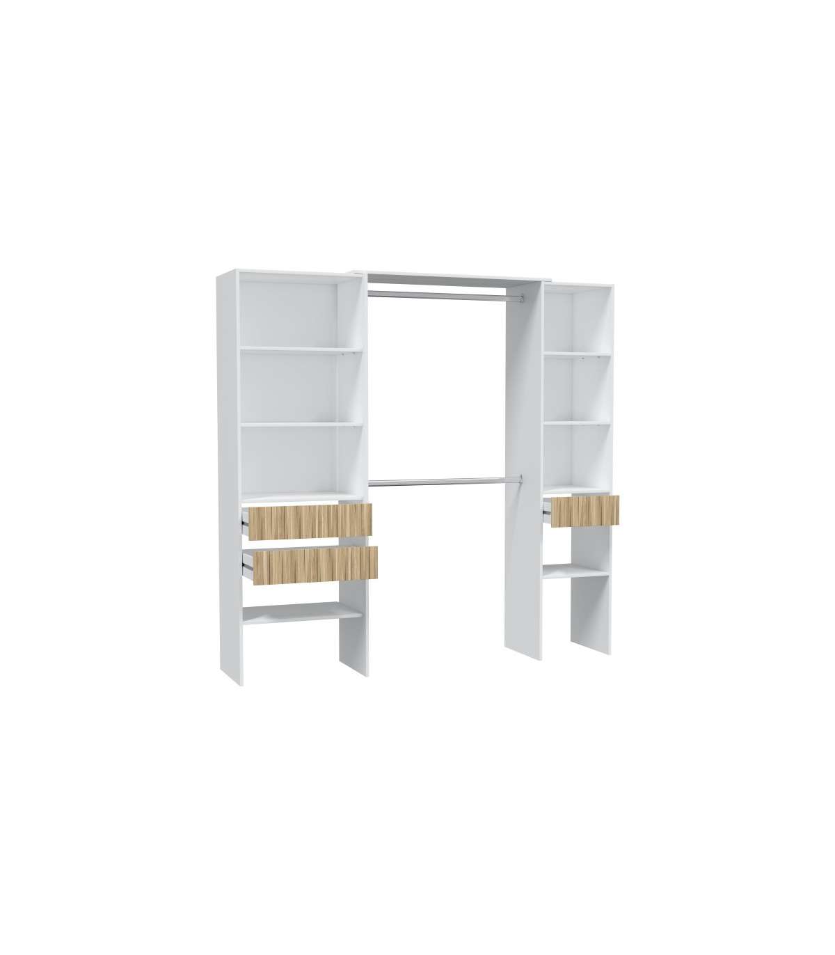 Armario Vestidor Tempo Con 3 Cajones Y 2 Barras De Colgar Color Blanco/natur. 187 Cm Alto_3