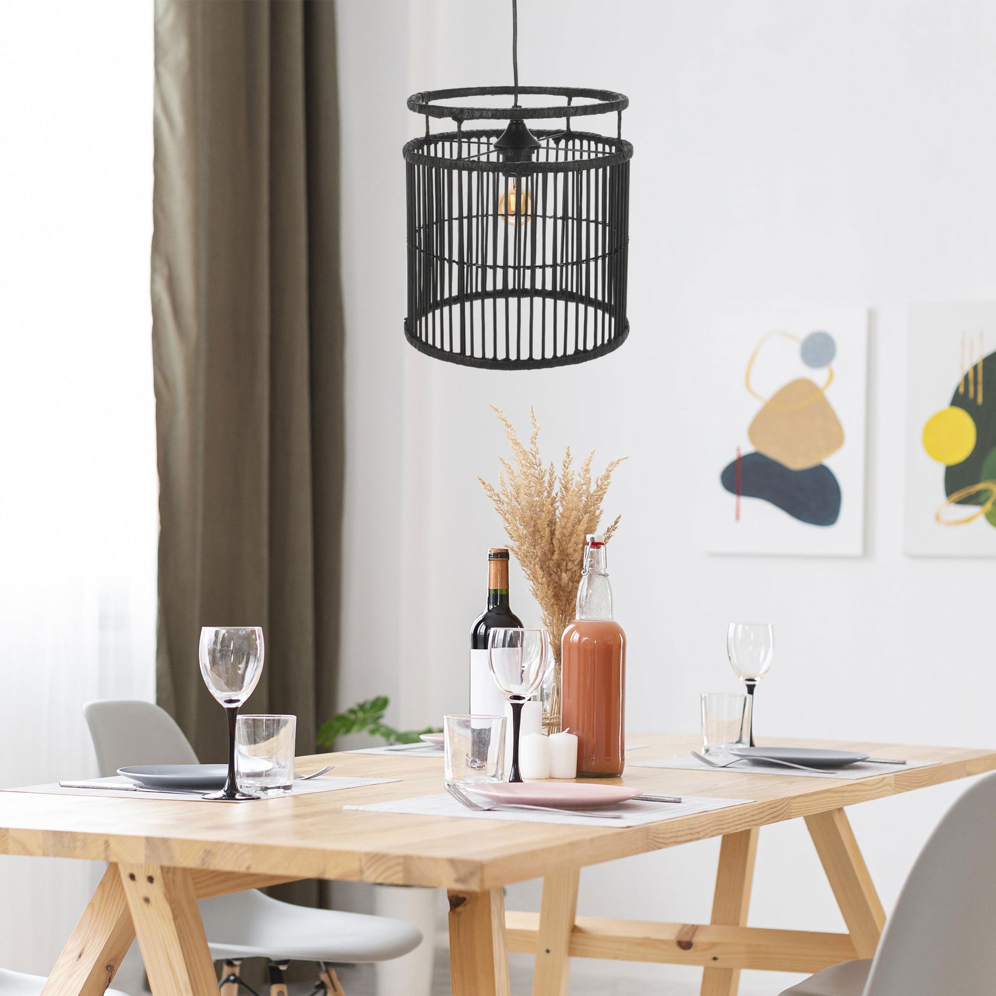 Well Home Lámpara Colgante En Bambú Color Negro Ø28x30cm