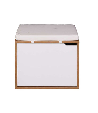 Banco Zapatero Tapizado Polipiel Blanca, 50cm(ancho) 46cm(altura) 29.5cm(fondo)_0