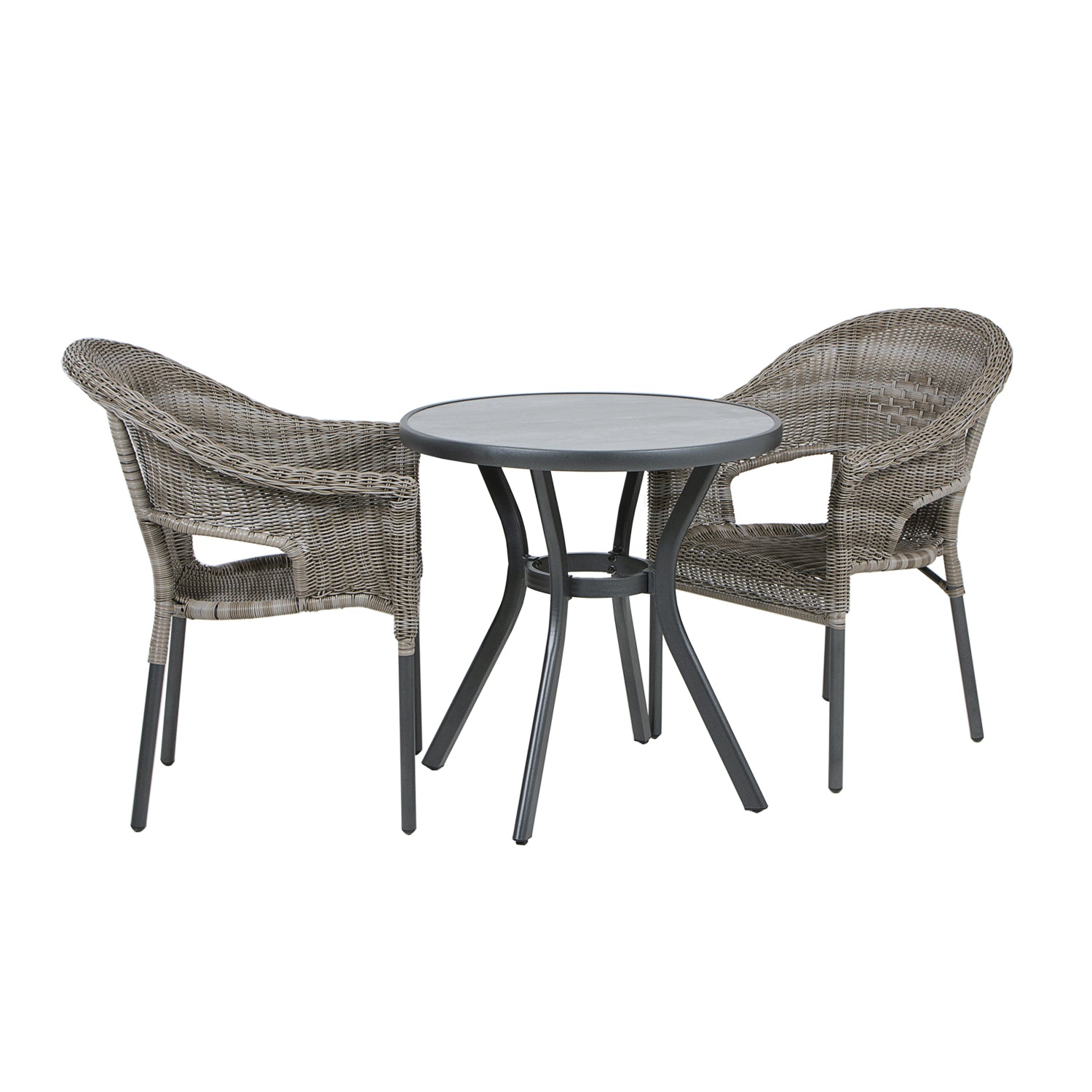 Conjunto De Mesas Y Sillas Para Exterior, Aluminio, Aluminio Y Ratán Sintético Redondo, Color Antracita, Mesa:72x72 Sillon:66x62x86_0