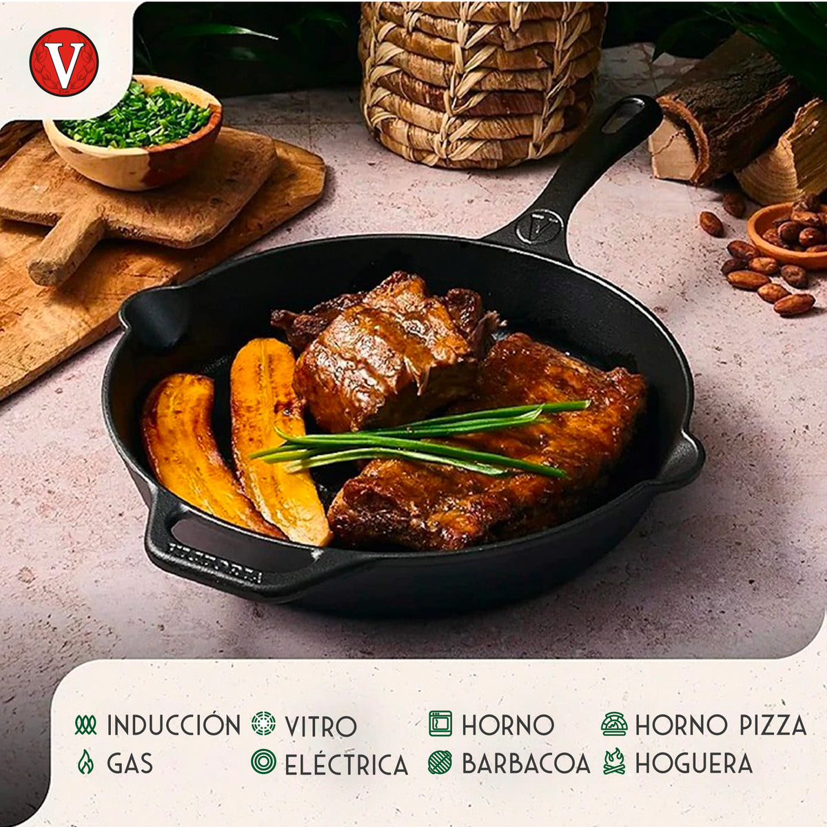Victoria Sartén Hierro Fundido Esmaltado Amazonía Jaguar Inducción 30cm_2