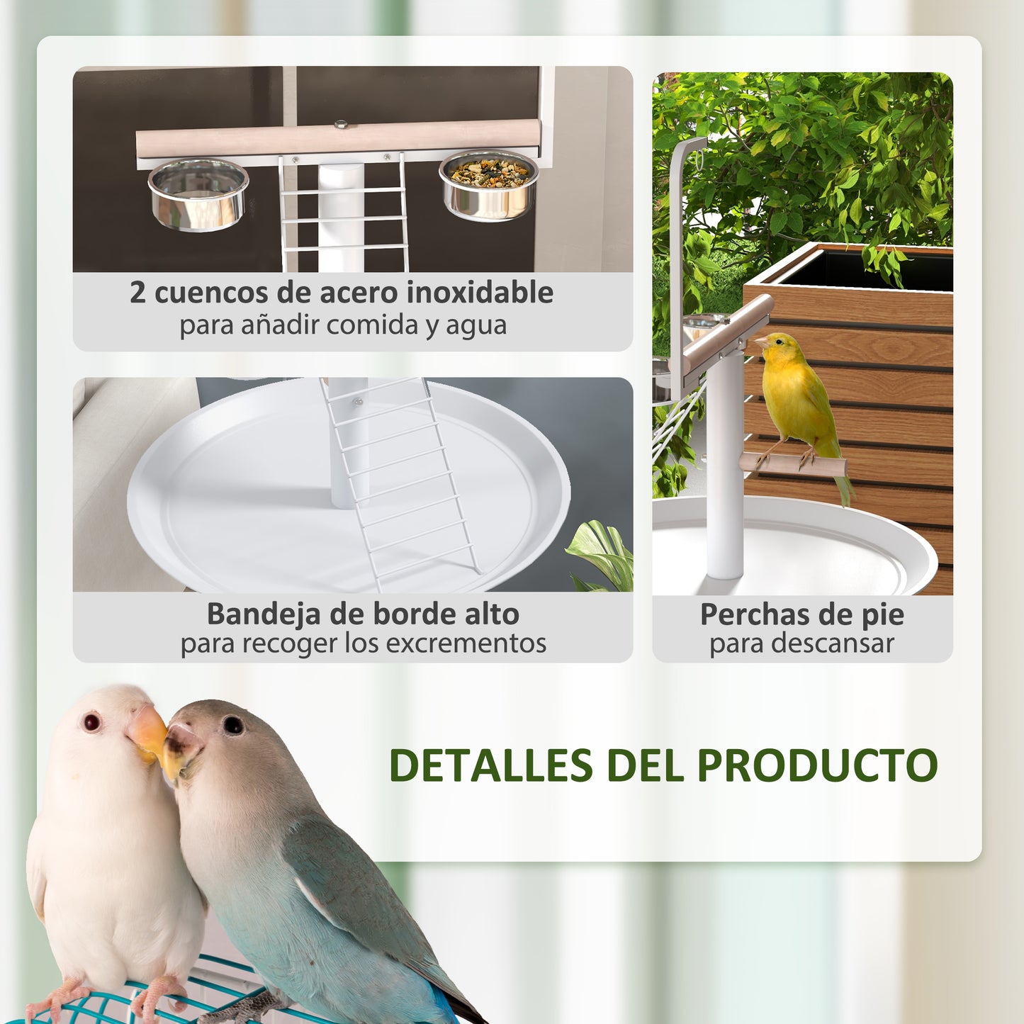 Pawhut Comedero De Pájaros Para Exterior Con Ruedas Ø60x138 Cm Blanco_5