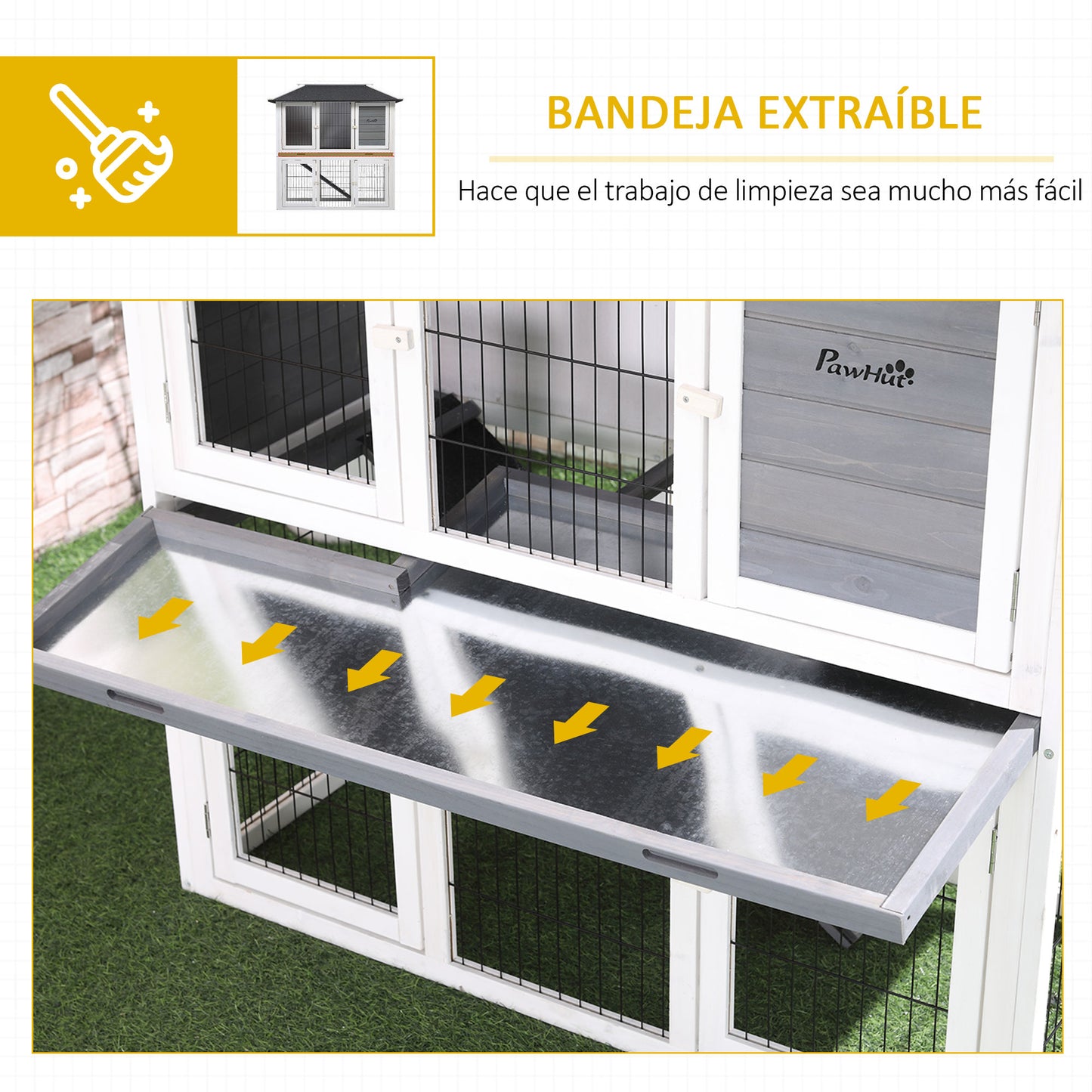 Pawhut Conejera De Madera Exterior Con Techo Asfáltico Corral De Metal Y Bandeja_5