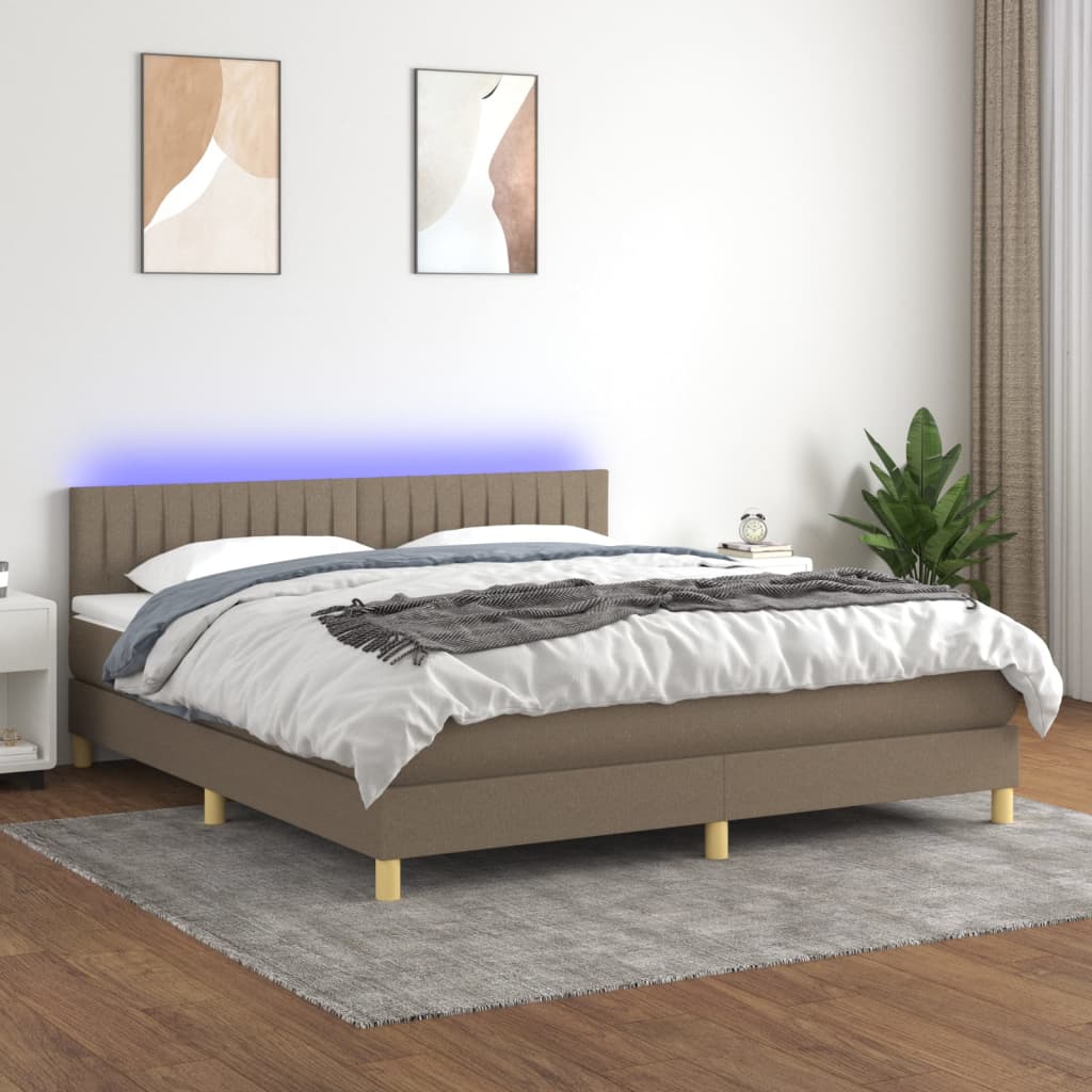 Cama Box Spring Con Colchón Led Tela Gris Taupe 160x200 Cm / Vetonek_5