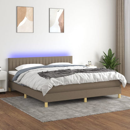 Cama Box Spring Con Colchón Led Tela Gris Taupe 160x200 Cm / Vetonek_5